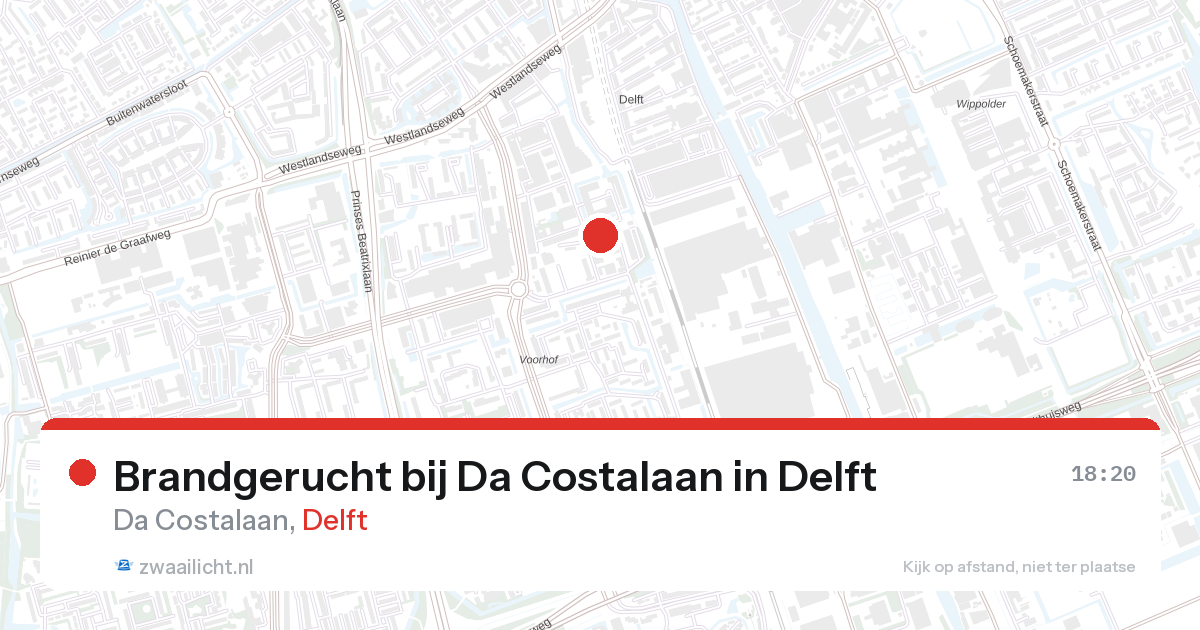 Brandgerucht bij Da Costalaan in Delft — 26 aug 2026