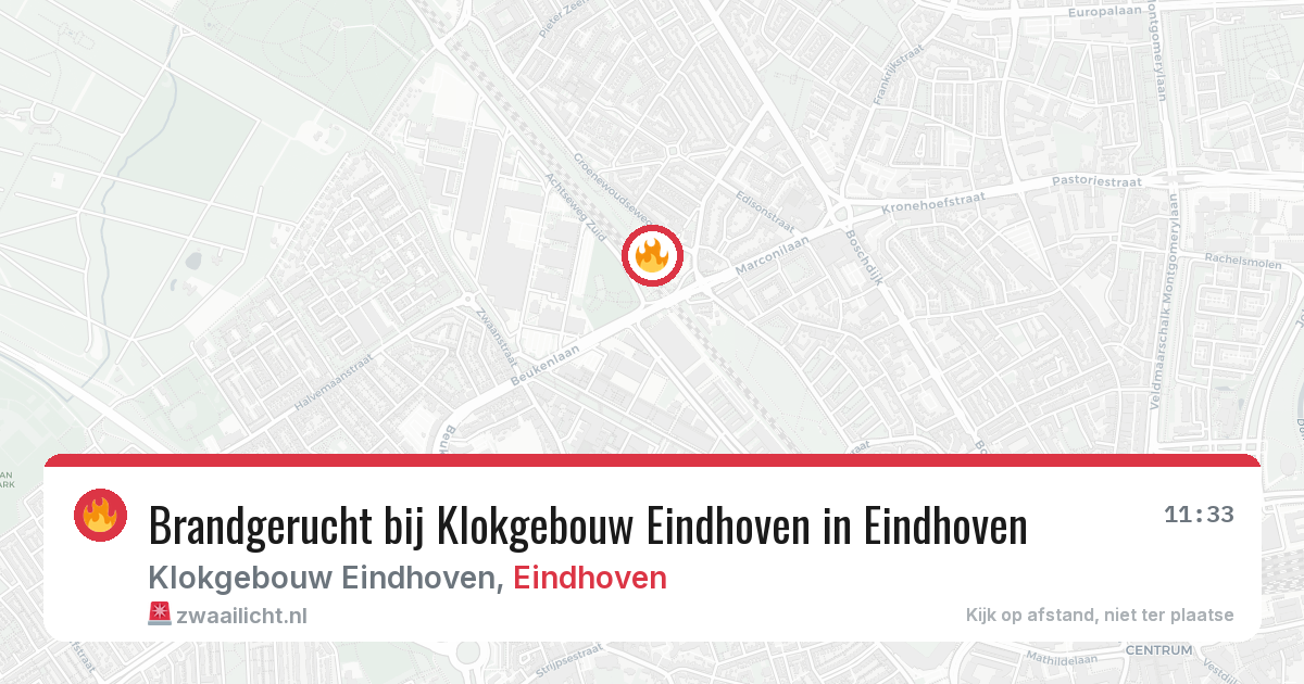 Brandgerucht bij Klokgebouw Eindhoven in Eindhoven — 29 jan 2026
