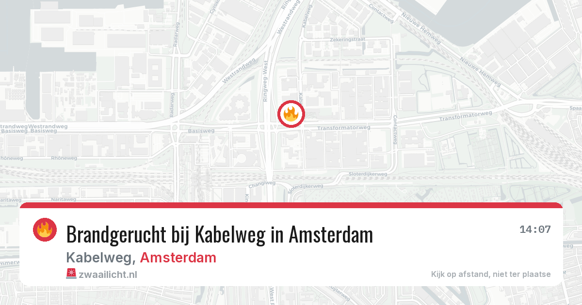 Brandgerucht bij Kabelweg in Amsterdam — 24 jun 2026