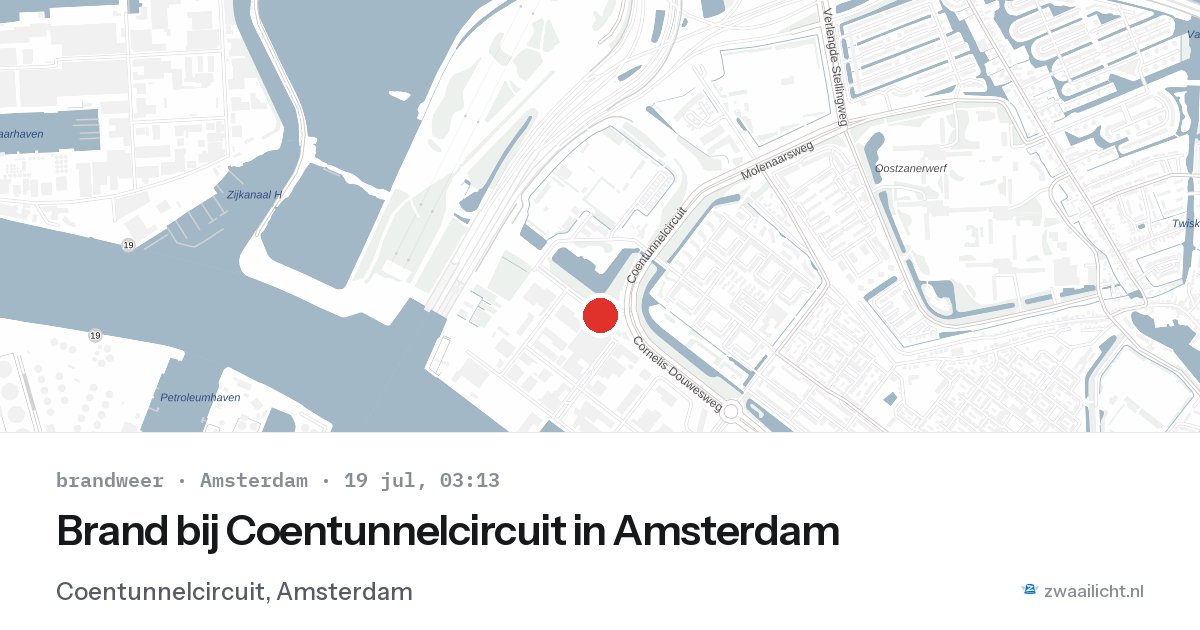 Brand bij Coentunnelcircuit in Amsterdam — 19 jul 2026