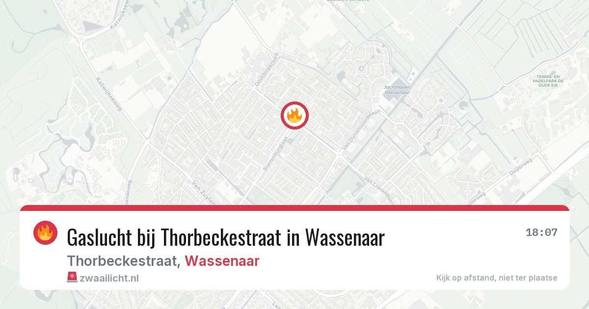 Gaslucht bij Thorbeckestraat in Wassenaar — 3 jul 2026