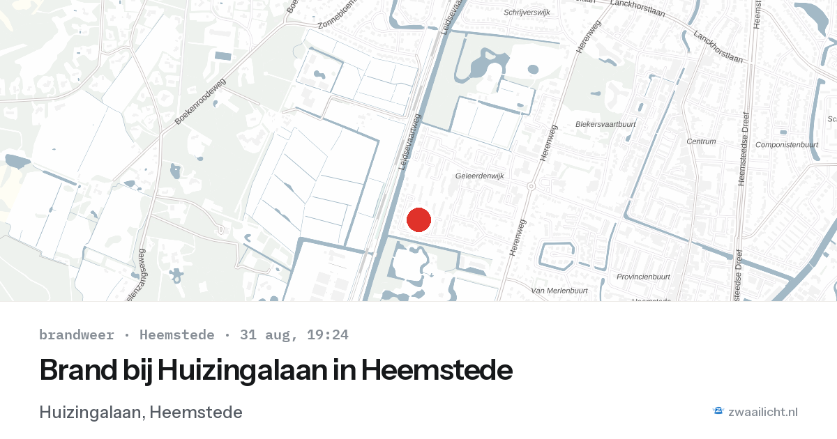 Brand bij Huizingalaan in Heemstede — 31 aug 2026