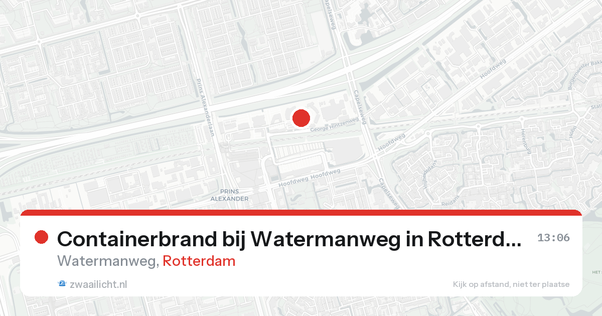 Containerbrand bij Watermanweg in Rotterdam — 21 aug 2026