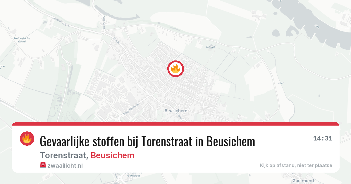 Gevaarlijke stoffen bij Torenstraat in Beusichem — 10 aug 2026