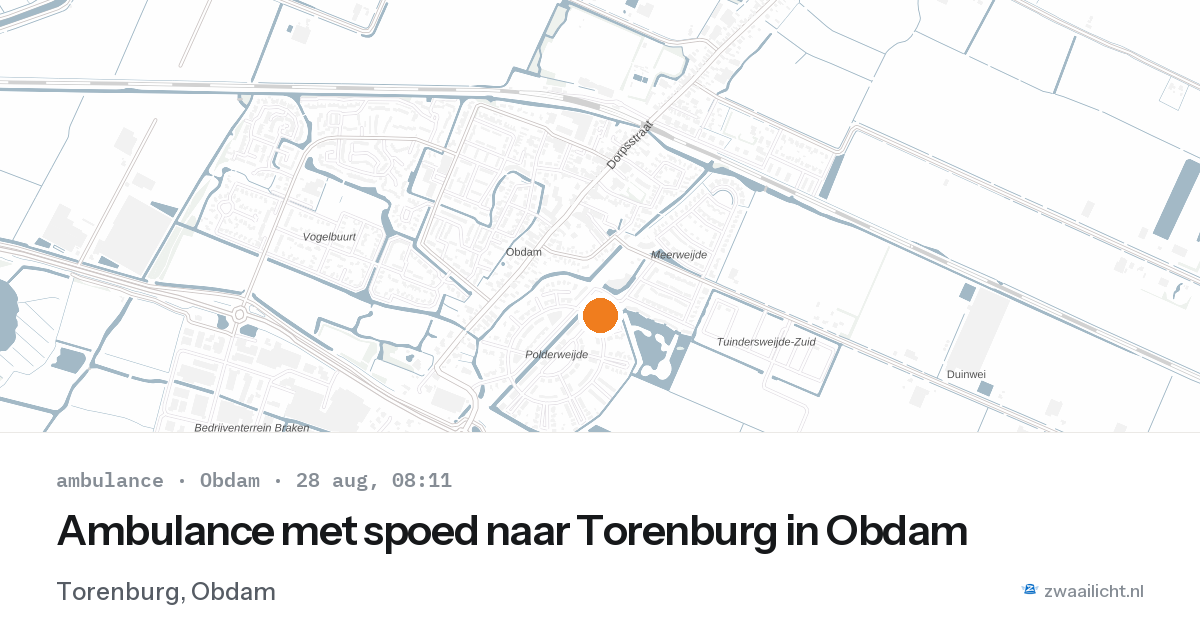 Ambulance met spoed naar Torenburg in Obdam — 28 aug 2026