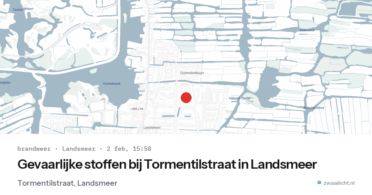 Gevaarlijke stoffen bij Tormentilstraat in Landsmeer — 2 feb 2026