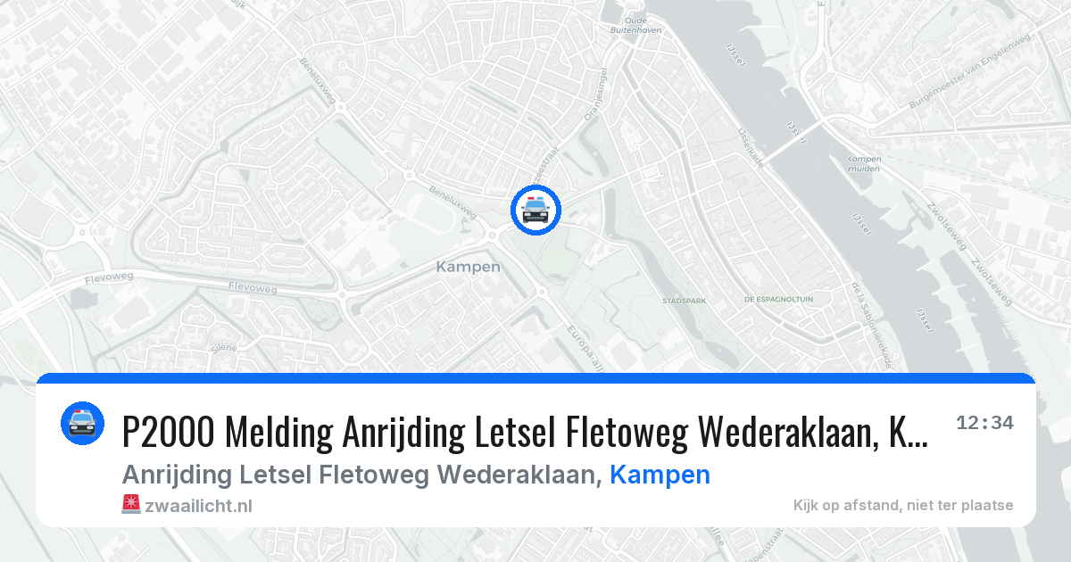 P2000 Melding Anrijding Letsel Fletoweg Wederaklaan, Kampen — 25 jun 2026
