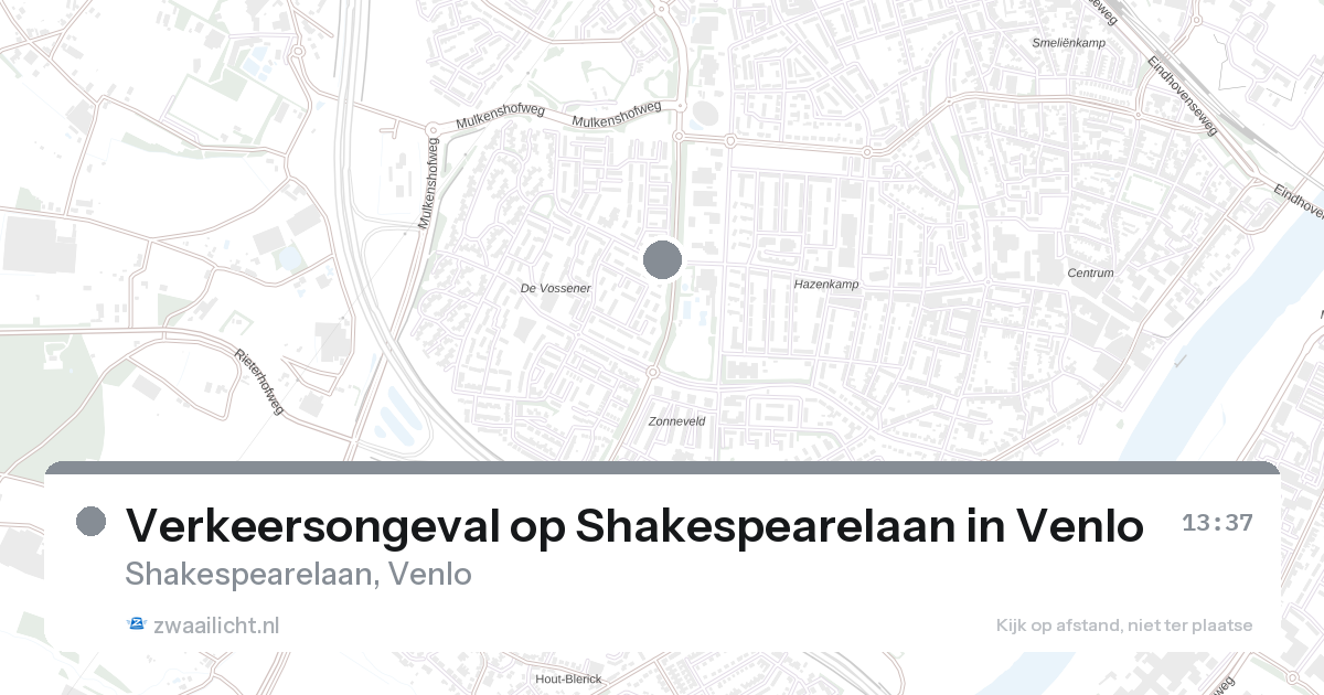 Verkeersongeval op Shakespearelaan in Venlo — 13 aug 2026
