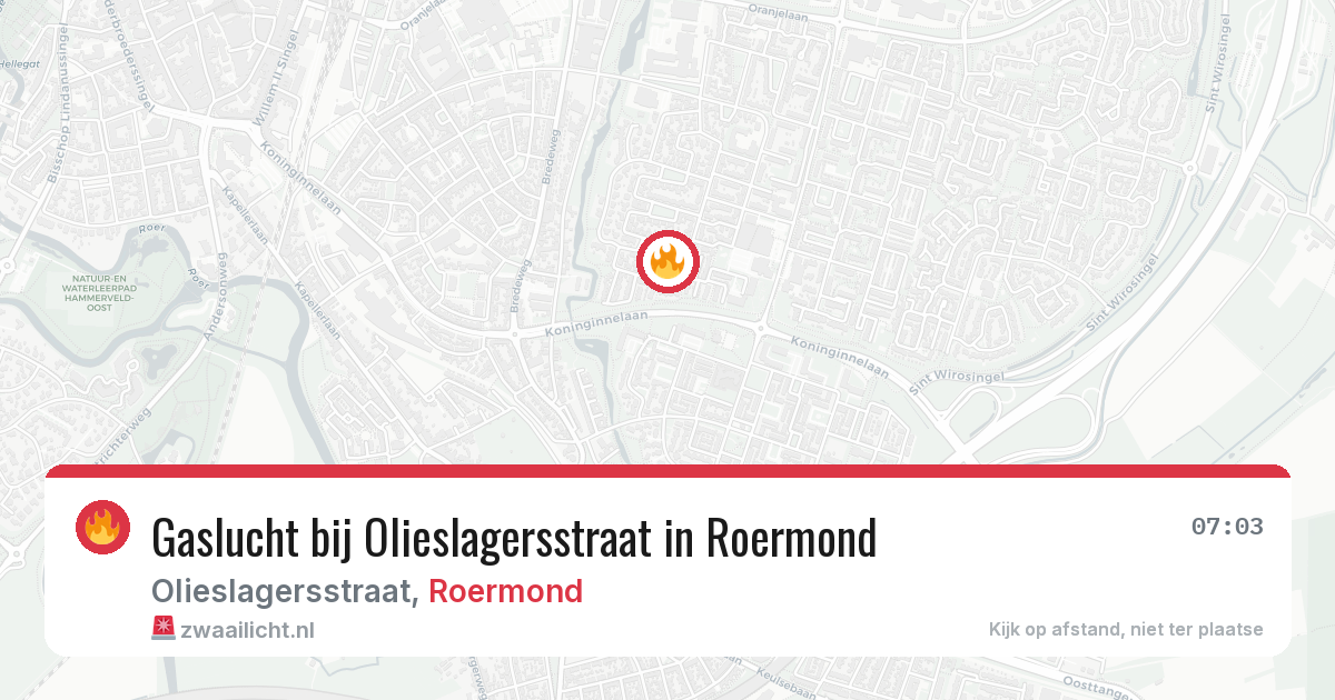 Gaslucht bij Olieslagersstraat in Roermond — 13 aug 2026