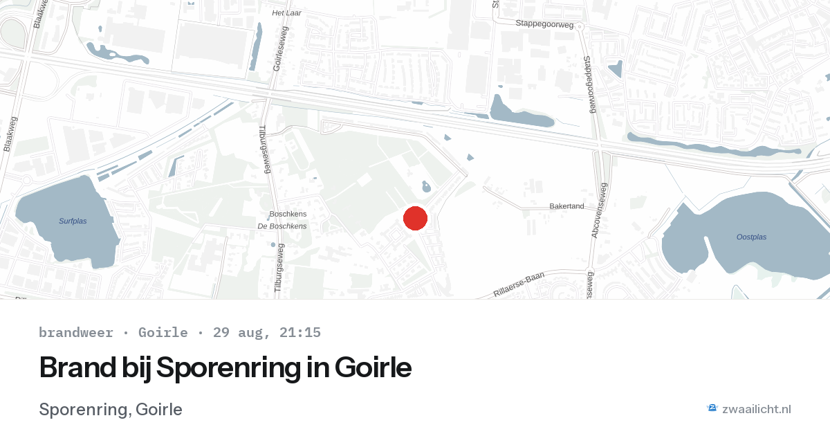 Brand bij Sporenring in Goirle — 29 aug 2026