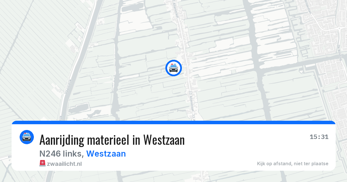 Aanrijding materieel in Westzaan — 13 aug 2026