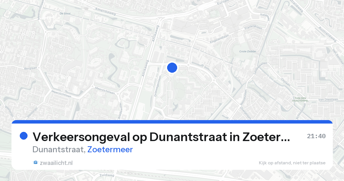Verkeersongeval op Dunantstraat in Zoetermeer — 21 aug 2026