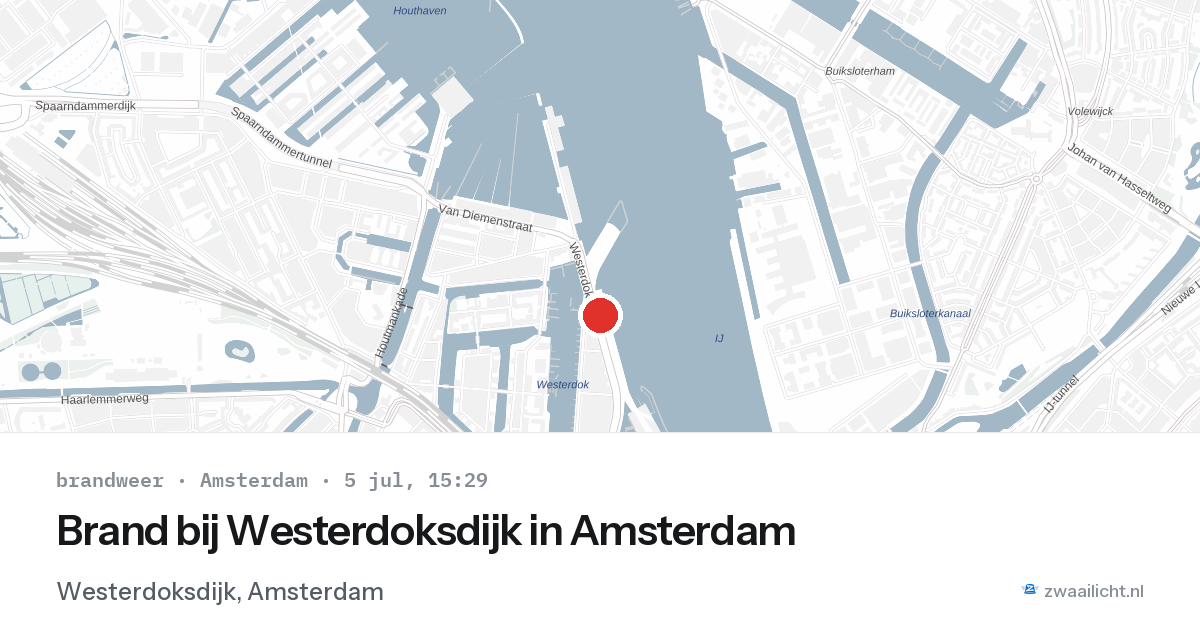 Brand bij Westerdoksdijk in Amsterdam — 5 jul 2026