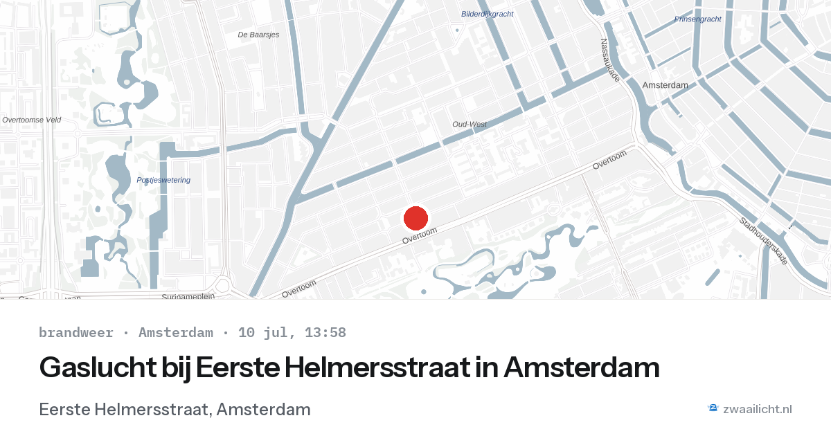 Gaslucht bij Eerste Helmersstraat in Amsterdam — 10 jul 2026