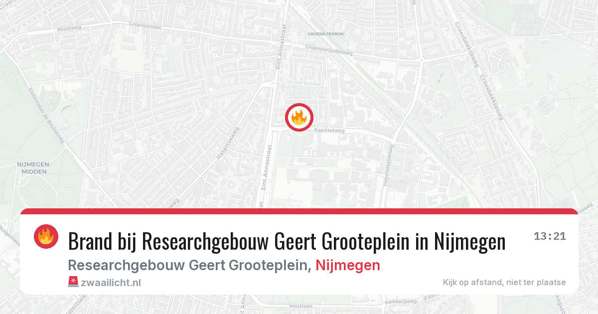 Brand bij Researchgebouw Geert Grooteplein in Nijmegen — 19 mrt 2026