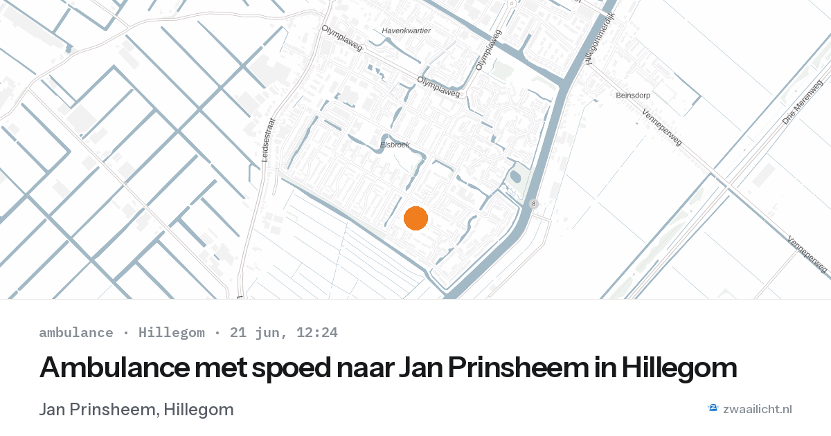 Ambulance met spoed naar Jan Prinsheem in Hillegom — 21 jun 2026