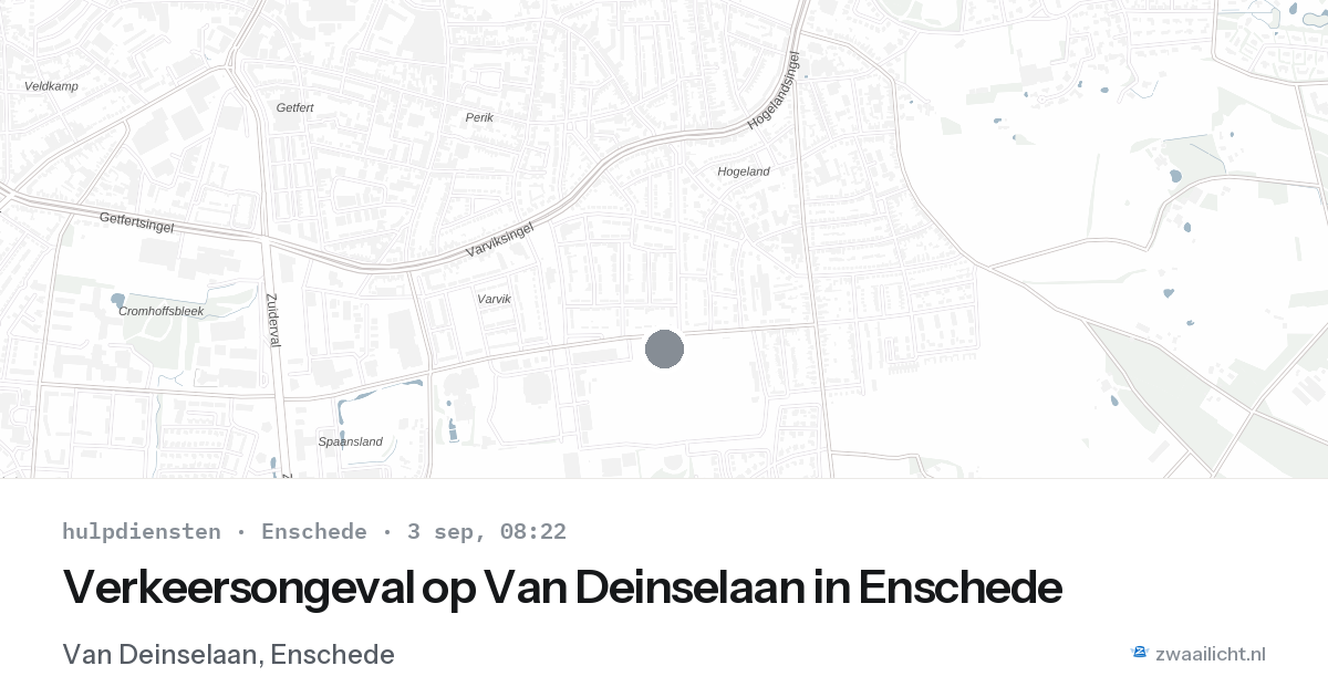 Verkeersongeval op Van Deinselaan in Enschede — 3 sep 2026
