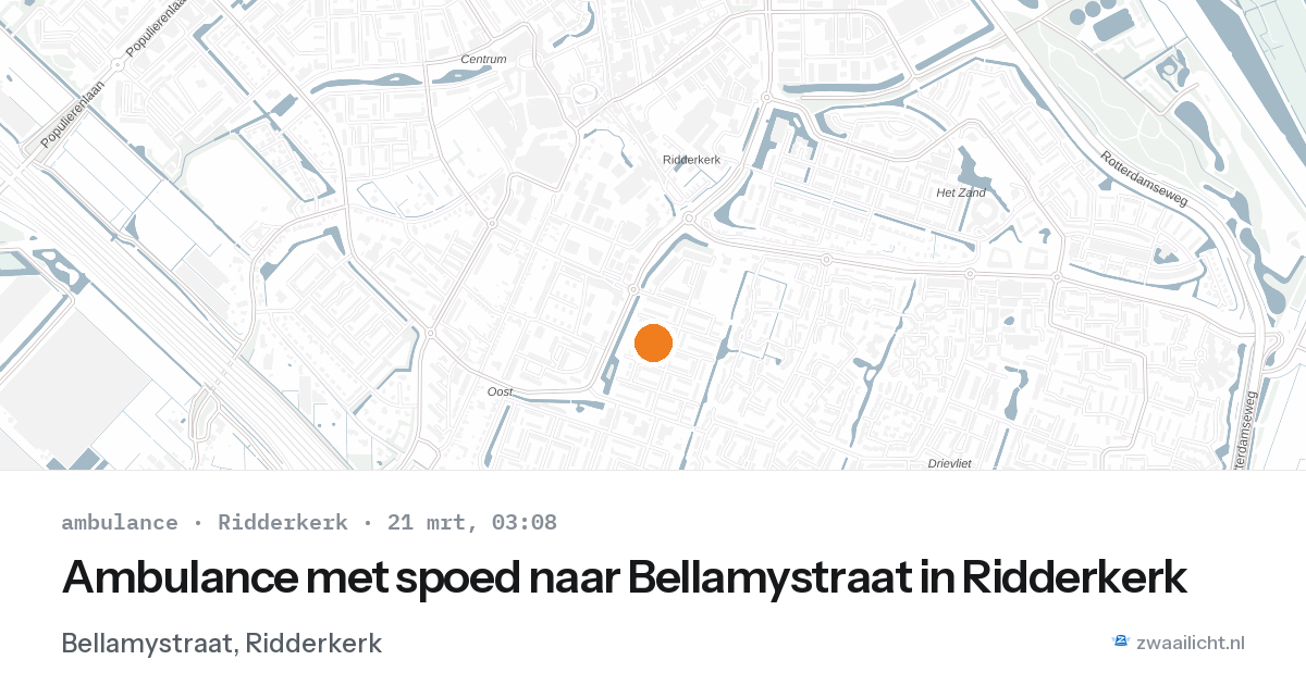 Ambulance met spoed naar Bellamystraat in Ridderkerk — 21 mrt 2026