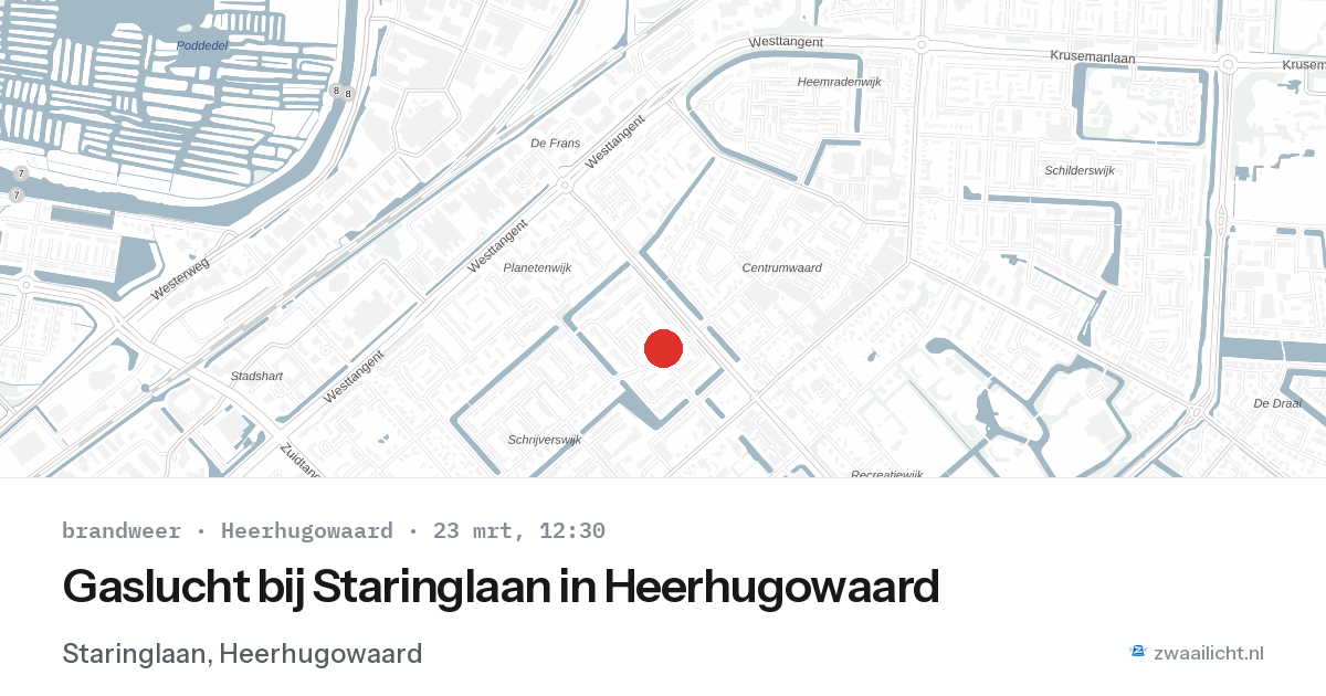 Gaslucht bij Staringlaan in Heerhugowaard — 23 mrt 2026