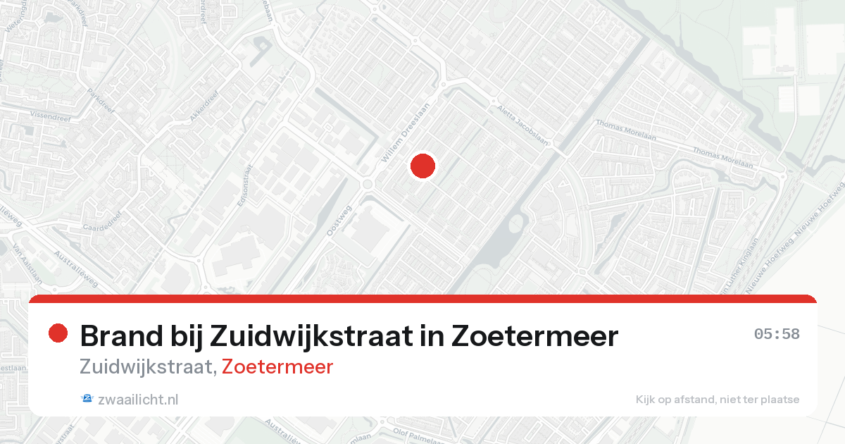Brand bij Zuidwijkstraat in Zoetermeer — 16 aug 2026