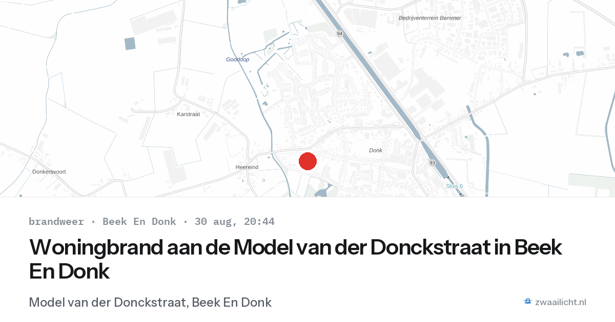 Woningbrand aan de Model van der Donckstraat in Beek En Donk — 30 aug 2026