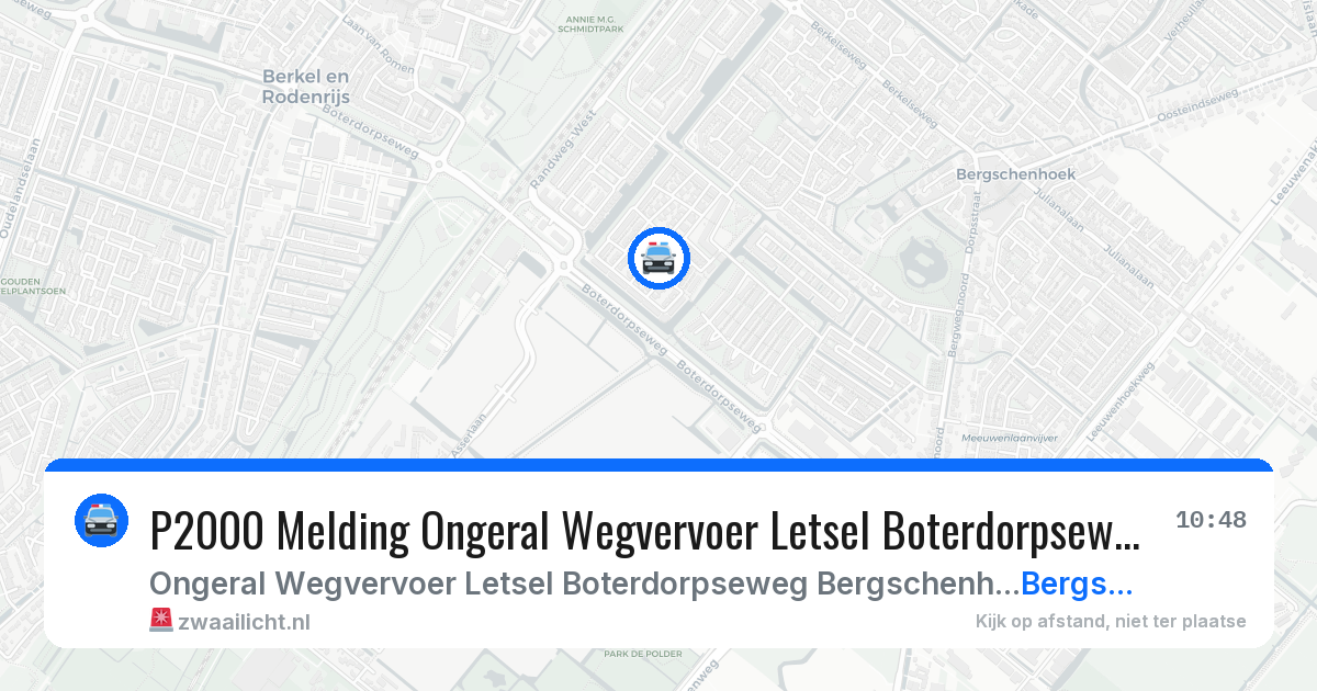 P2000 Melding Ongeral Wegvervoer Letsel Boterdorpseweg Bergschenhoek, Bergschenhoek — 7 jul 2026