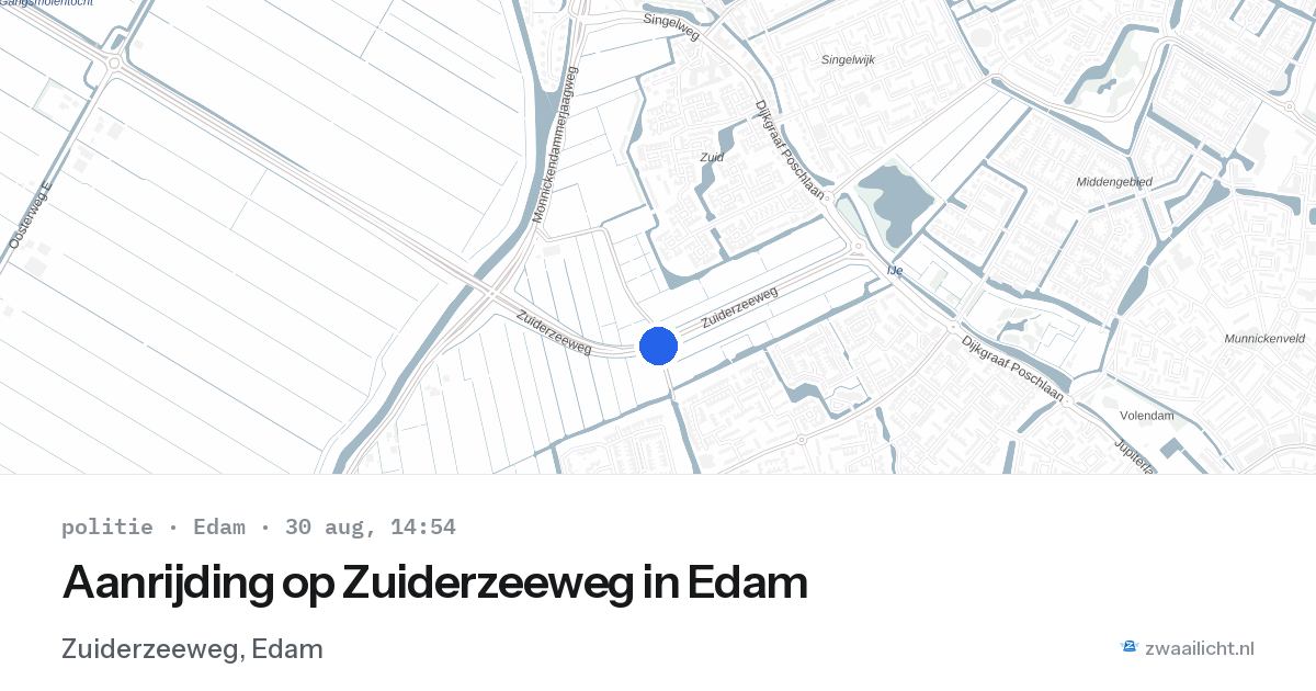 Aanrijding op Zuiderzeeweg in Edam — 30 aug 2026