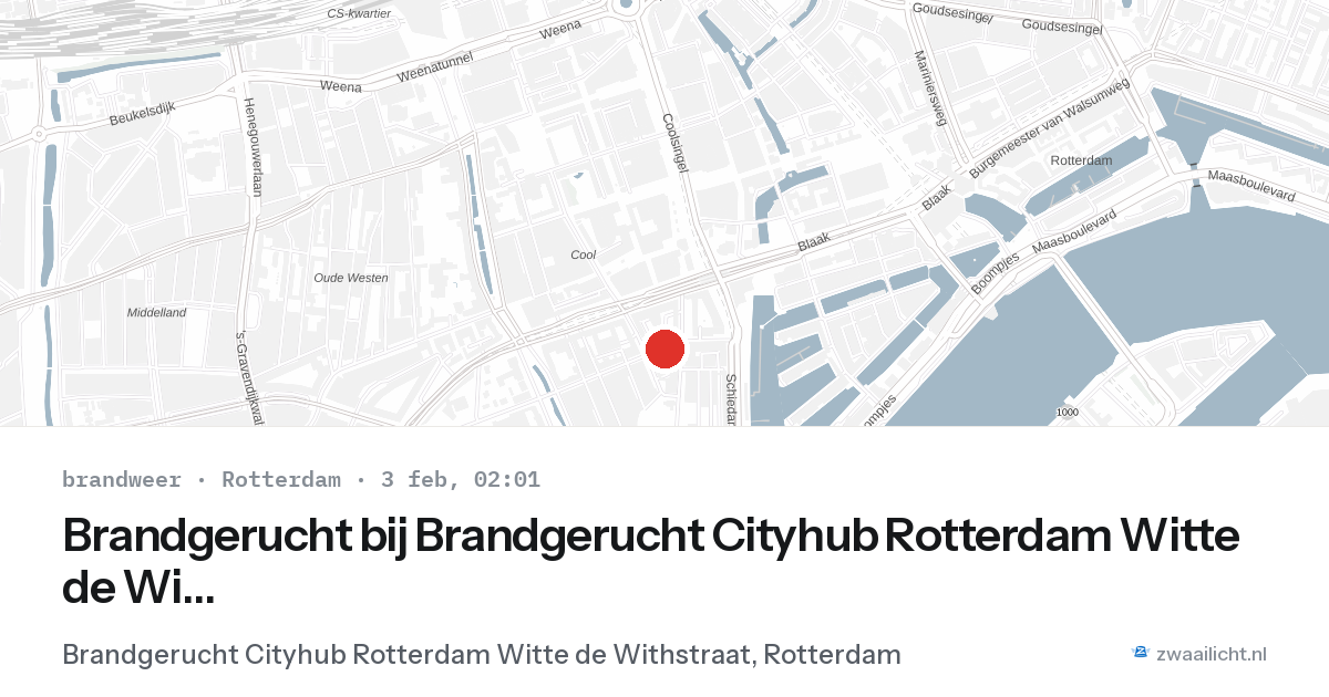 Brandgerucht bij Brandgerucht Cityhub Rotterdam Witte de Withstraat in Rotterdam — 3 feb 2026