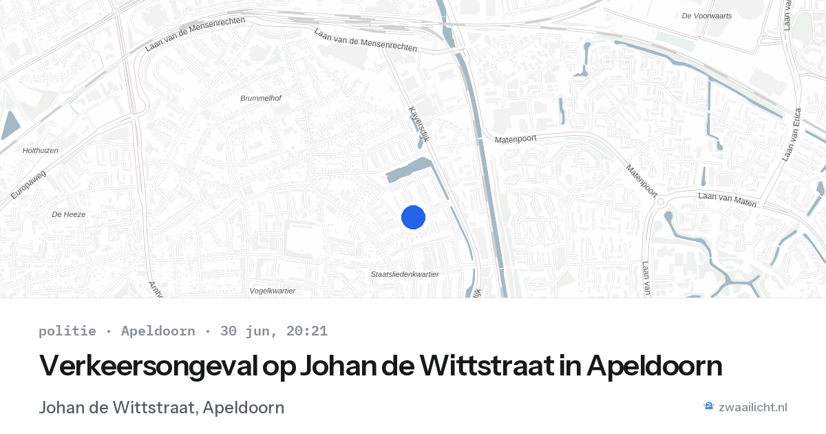 Verkeersongeval op Johan de Wittstraat in Apeldoorn — 30 jun 2026