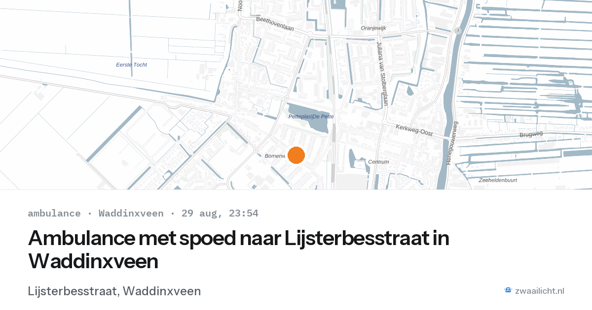 Ambulance met spoed naar Lijsterbesstraat in Waddinxveen — 29 aug 2026