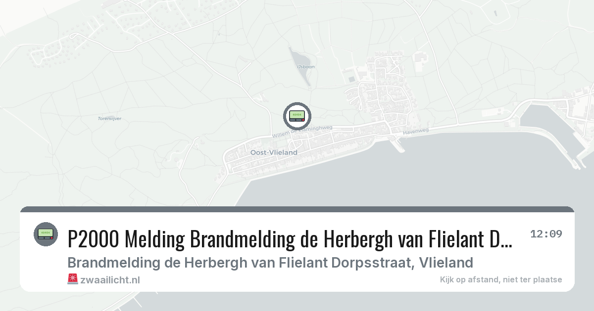 P2000 Melding Brandmelding de Herbergh van Flielant Dorpsstraat, Vlieland — 5 feb 2026