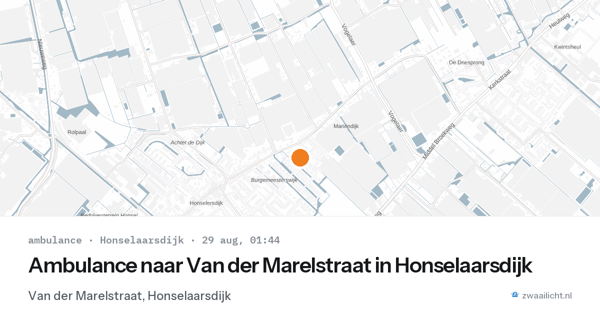 Ambulance naar Van der Marelstraat in Honselaarsdijk — 28 aug 2026