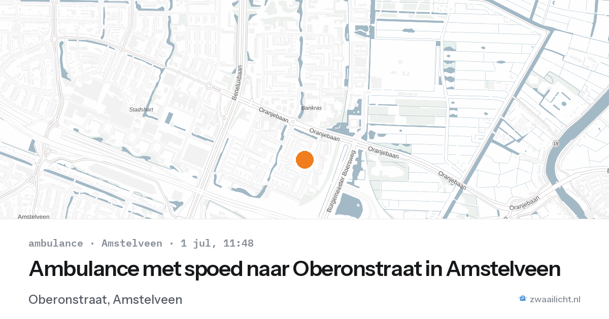 Ambulance met spoed naar Oberonstraat in Amstelveen — 1 jul 2026