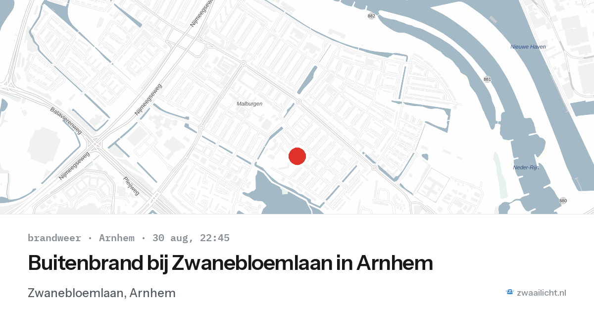 Buitenbrand bij Zwanebloemlaan in Arnhem — 30 aug 2026