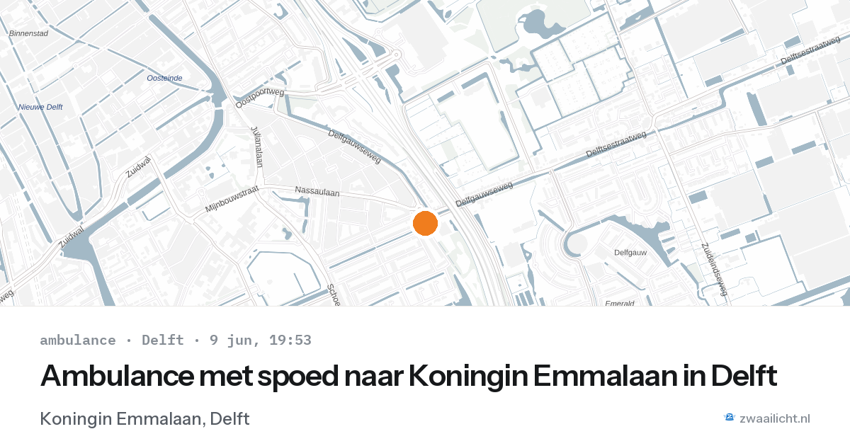 Ambulance met spoed naar Koningin Emmalaan in Delft — 9 jun 2026