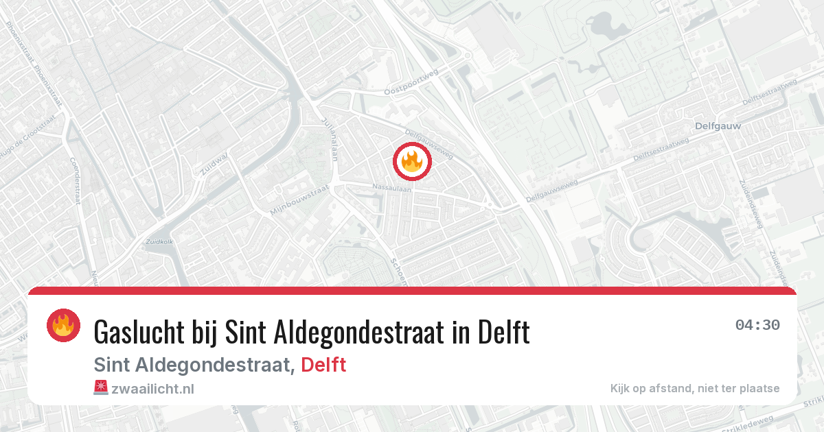 Gaslucht bij Sint Aldegondestraat in Delft — 9 feb 2026