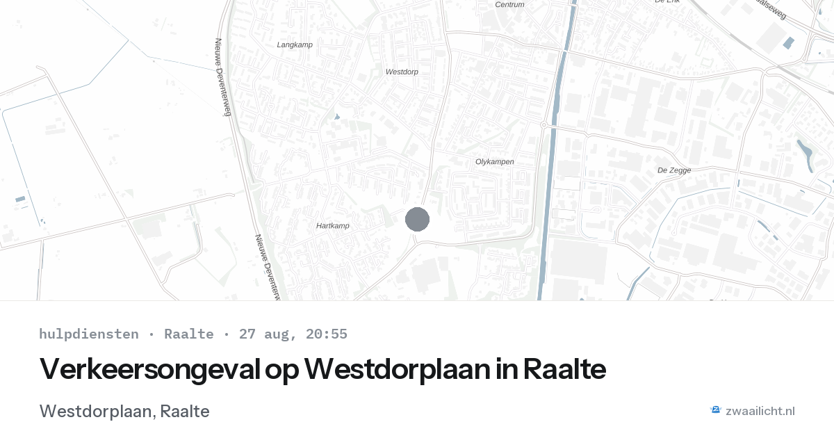 Verkeersongeval op Westdorplaan in Raalte — 27 aug 2026
