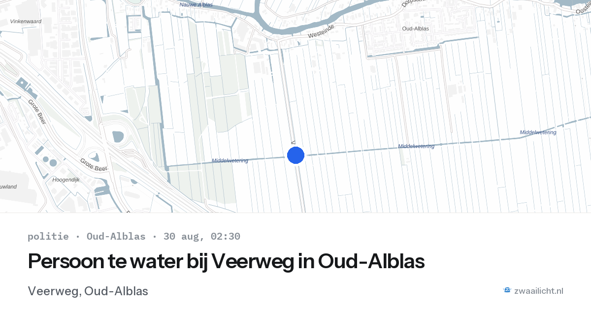 Persoon te water bij Veerweg in Oud-Alblas — 30 aug 2026