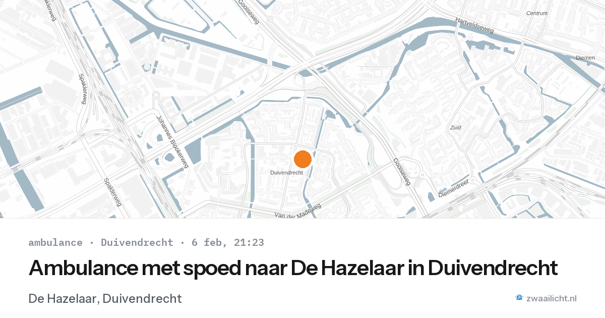 Ambulance met spoed naar De Hazelaar in Duivendrecht — 6 feb 2026