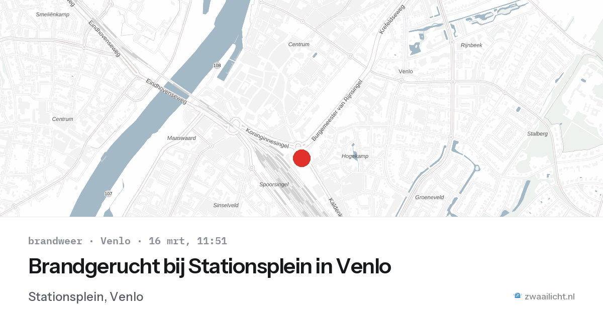Brandgerucht bij Stationsplein in Venlo — 16 mrt 2026