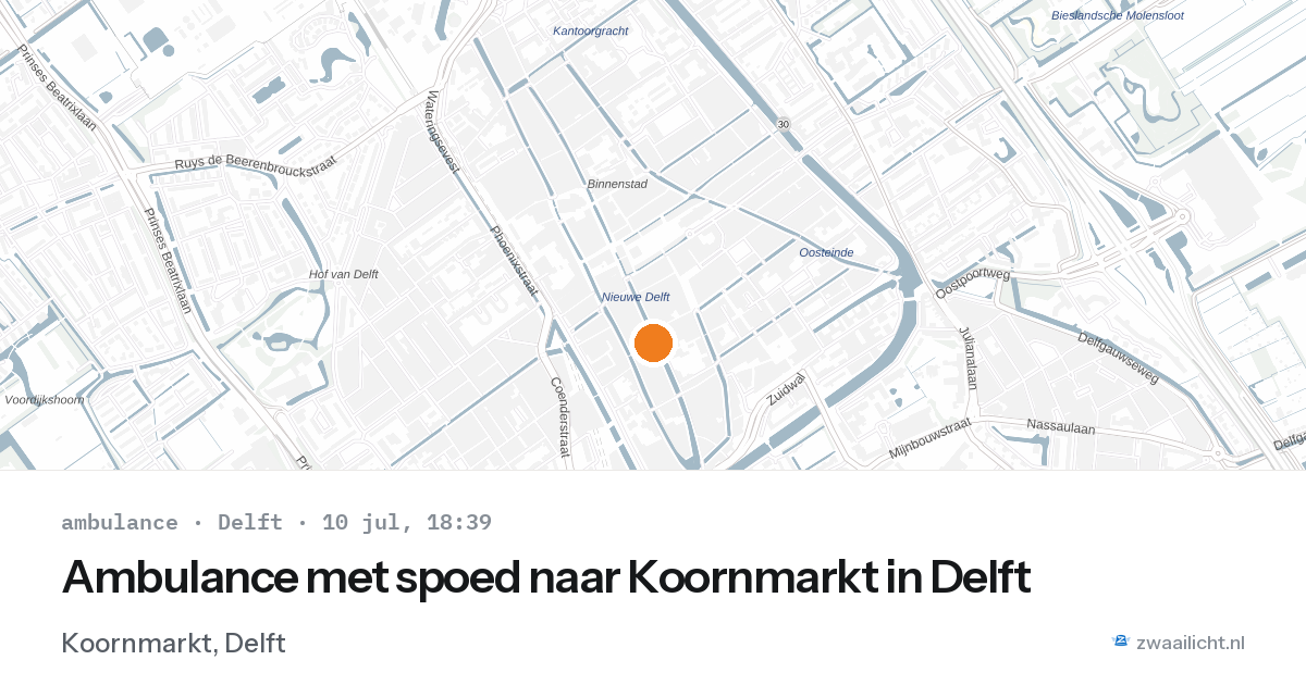 Ambulance met spoed naar Koornmarkt in Delft — 10 jul 2026