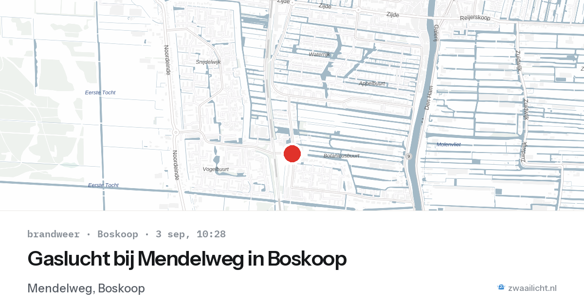Gaslucht bij Mendelweg in Boskoop — 3 sep 2026