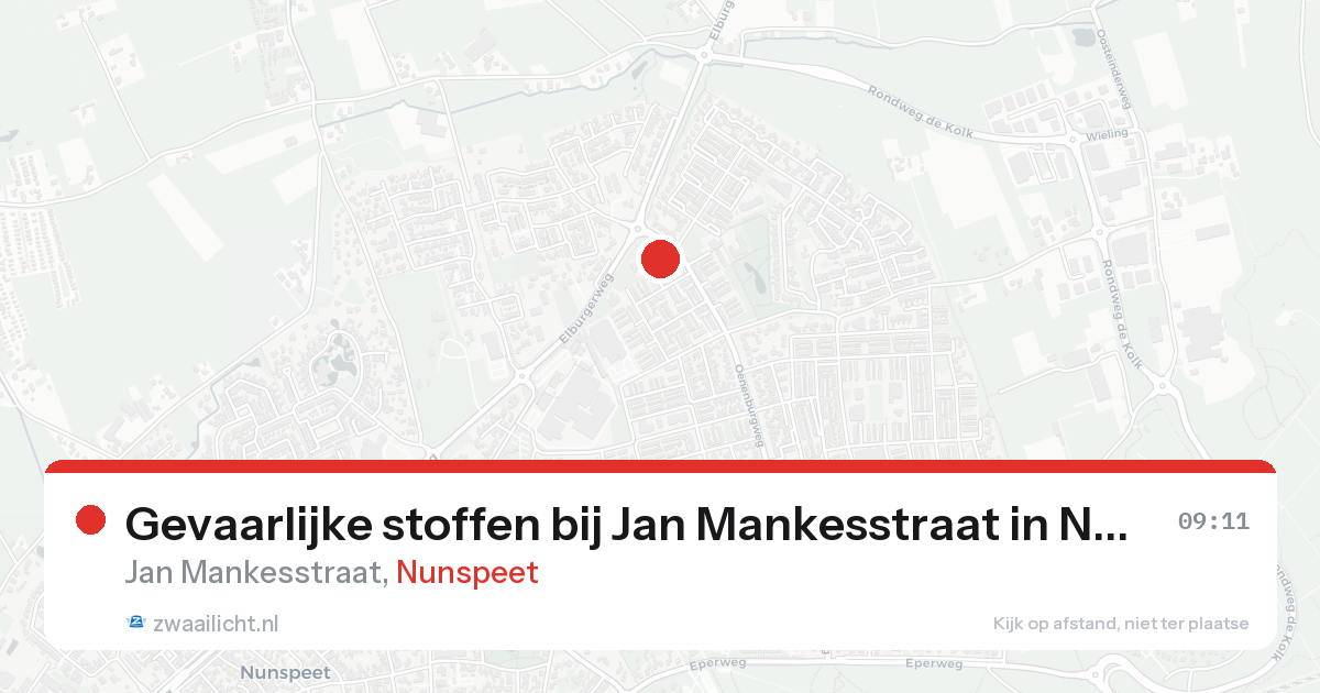 Gevaarlijke stoffen bij Jan Mankesstraat in Nunspeet — 19 aug 2026