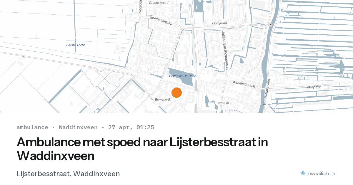 Ambulance met spoed naar Lijsterbesstraat in Waddinxveen — 26 apr 2026