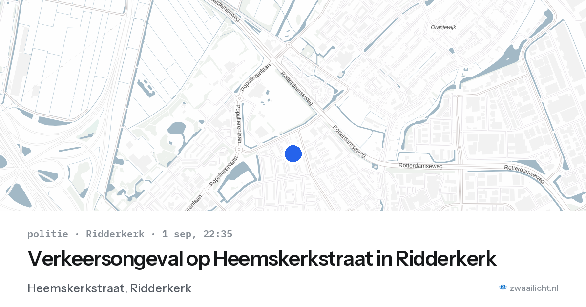 Verkeersongeval op Heemskerkstraat in Ridderkerk — 1 sep 2026