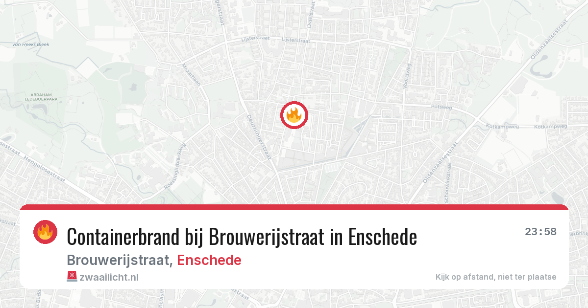 Containerbrand bij Brouwerijstraat in Enschede — 23 mei 2026
