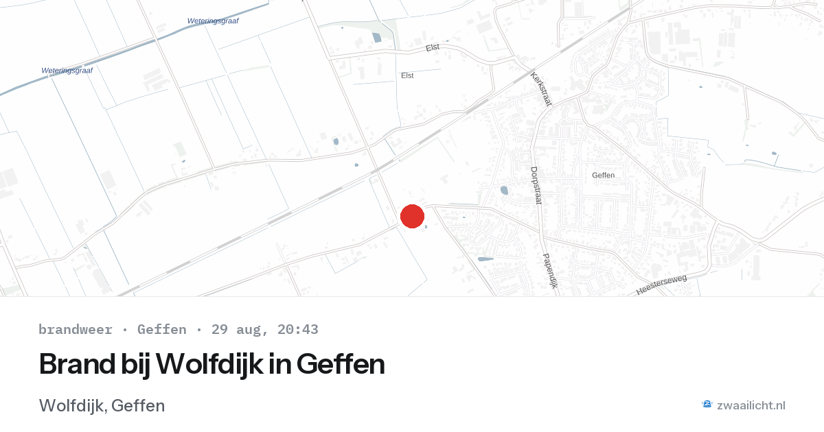 Brand bij Wolfdijk in Geffen — 29 aug 2026