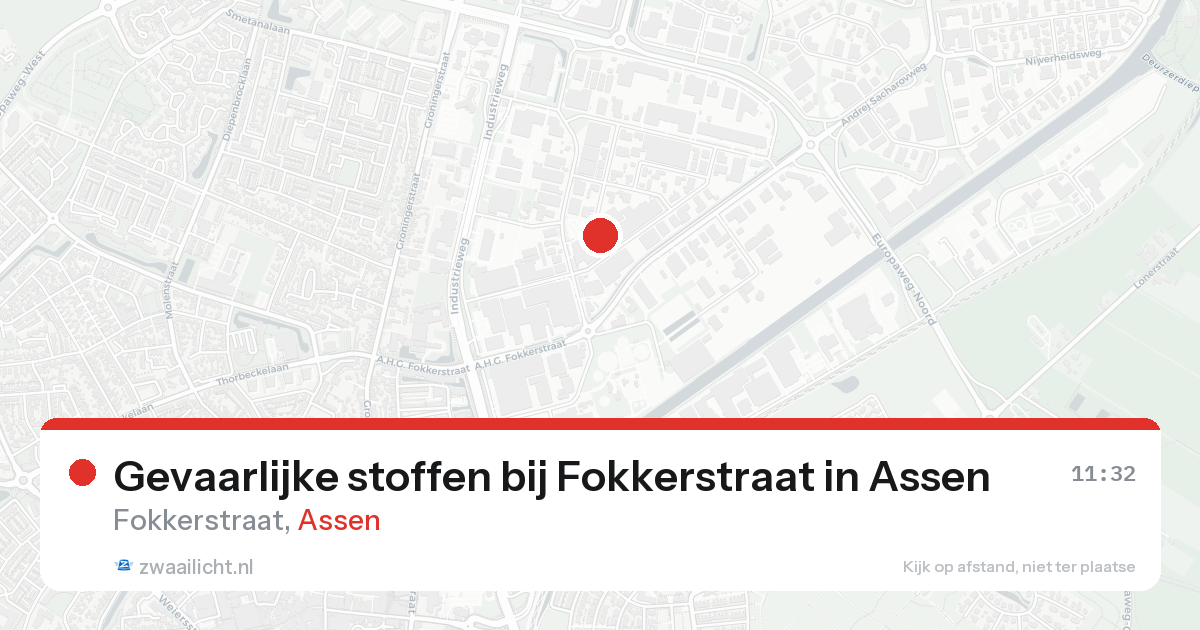 Gevaarlijke stoffen bij Fokkerstraat in Assen — 17 aug 2026