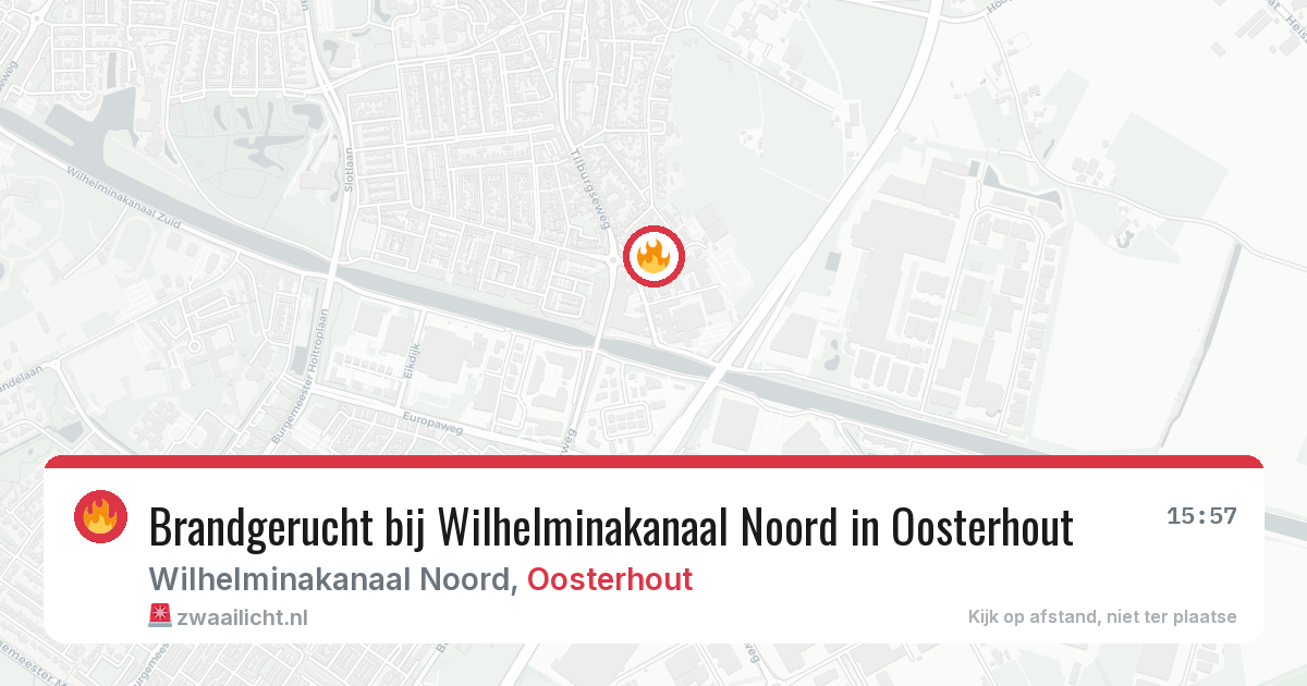 Brandgerucht bij Wilhelminakanaal Noord in Oosterhout — 4 aug 2026