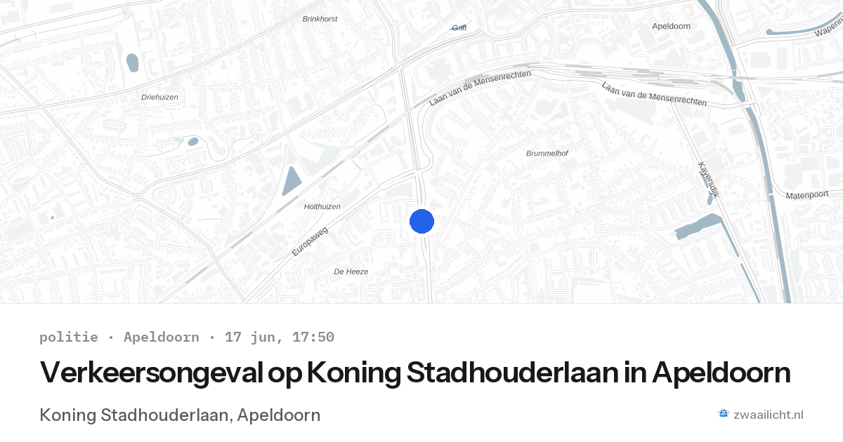 Verkeersongeval op Koning Stadhouderlaan in Apeldoorn — 17 jun 2026